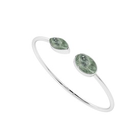 LUSTRE AND LIGHT Natural Seraphinite 2 Stone Twister Bangle Bracelet for Women in Sterling Silver, April Birthstone Jewelry Gifts for Her Birthday, Anniversary, Graduation (Oval-Marquise)