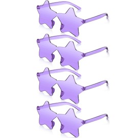 CHENGU 4 Pairs Star Shaped Rimless Sunglasses Transparent Candy Color Pentagram Star Sunglasses for Women(Purple)