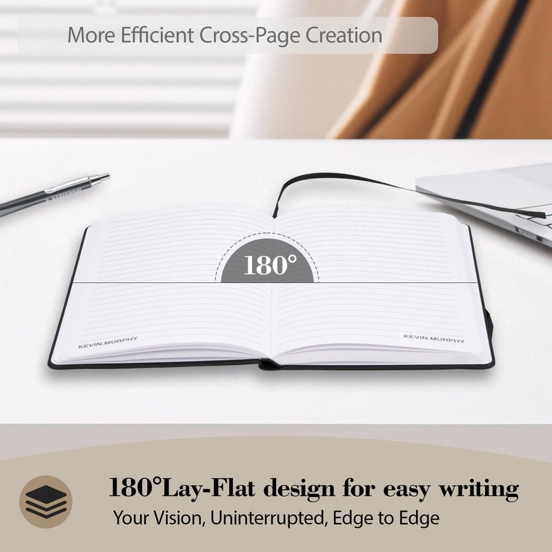 256 Pages Hardcover Leather Notebooks, 80Gsm Classic Lined Journal for