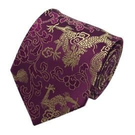 Men's Purple Floral Gold Ties Dragon Paisley Jacquard Luxurious Banquet Necktie