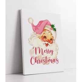 LiTiu Pink Christmas Wall Decor,Santa Pictures for Wall,Santa Wall Art Decor,Christmas Wall Art Canvas,Christmas Wall Decorations,Vintage Santa Decor,Vintage Pink Merry Christmas Decorations,11x14