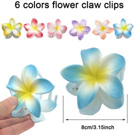 6Pcs Mix Colors Hawaiian Flower Hair Clips, Large Plumeria Claw Clips Accessories for Women Girls Tropical Party Beach Vacation Thick Hair Decoration