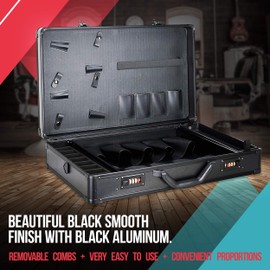 VER Beauty Professional Barber Case, Portable Travel Stylist Tool Box (Black Matte) NumLock System, Barber Tool Organizer for Clippers Trimmers Shears Scissors Comb Blade Styling Tools Display Storage