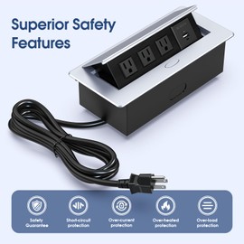 KYHSHJ Connection Box Desktop Pop Up Outlet with 3 * 15A Receptacle，2.1A 1 USB-A Ports &1 USB-C Port，Corrosive Resistant Hardware,Silver