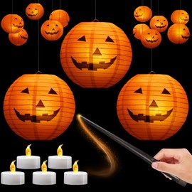 Charfia Halloween Decorations Indoor Outdoor, 10PCS Halloween Paper Lanterns Lamp Lights Home Decor, Paper Lanterns Pumpkin Decorations Decor for Party