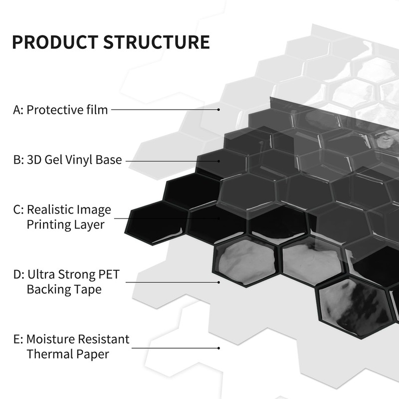 Black Hexagon Peel and Stick Backsplash,12" x 12" Self Adhesive