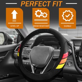 YOSRTER Steering Wheel Cover for Toyota Tacoma 4Runner Tundra TRD Camry Rav4 Anti-Slip Leather Wheel Covers for Toyota Steering Wheel Accessories Compatible 14-15 Inch(Red/Orange/Yellow