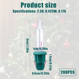 200pcs Christmas Replacement Bulbs, Christmas Mini Light Bulbs Replacement 2.5 Volts / 0.425 Watt / 0.17 Ampere Incandescent Mini Light Bulbs for Indoor Outdoor Decor