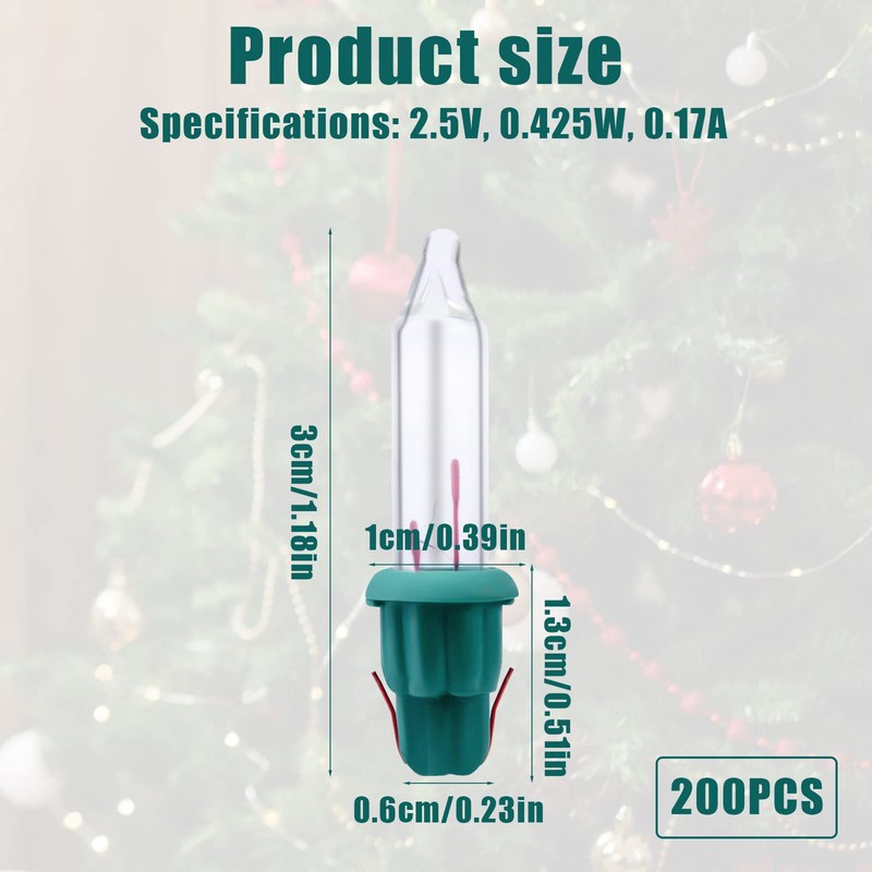 200pcs Christmas Replacement Bulbs, Christmas Mini Light Bulbs Replacement 2.5
