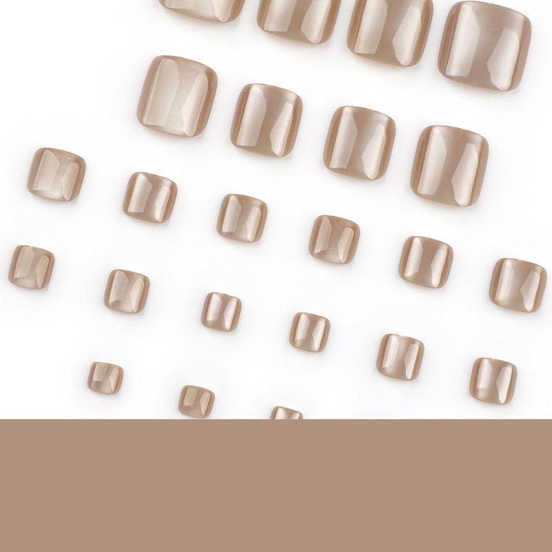 24 Pcs Brown Press on Toenails for Women - YEFIUO