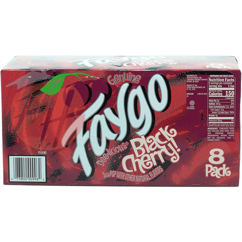 Faygo Black Cherry! flavored soda pop. 8-pack 12-fl. oz. cans