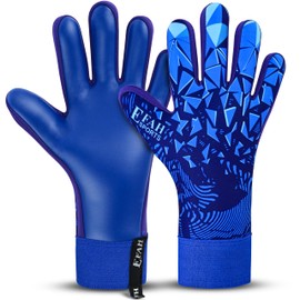 EFAH SPORTS Goalkeeper Gloves for Children and Adults with Padded Palm, Breathable and Strong Grip Football Gloves (Blue, Size 4, Suitable for 6 to 9 Years Old, Ambidextrouse)