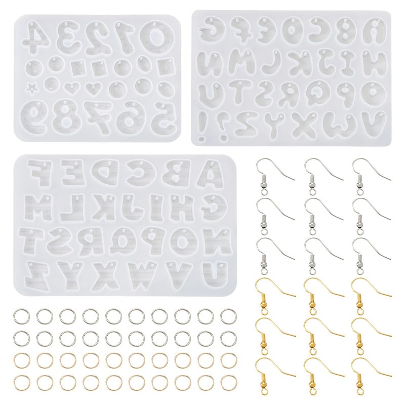 KISSITTY 3Pcs Resin Earring Mold Set Alphabet Number Silicone Molds