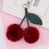 Aimery Cherry Keychain Bag charm Green Leaf Fluffy Fur Ball