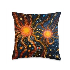Aboriginal Art Designs Australian Aboriginal Art dot Painting Throw Pillow, 16x16, Multicolor