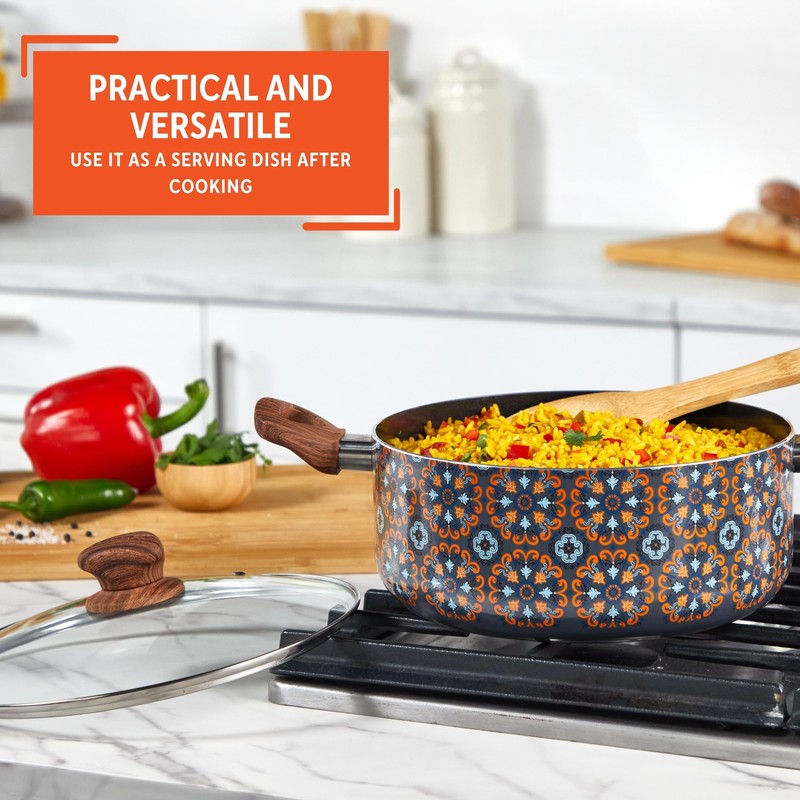 IMUSA 4.8qt Talavera Aluminum Black Ceramic Dutch Oven with Glass