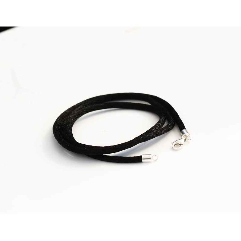 kaguyo 2MM Black Silk Cord Chain Necklace with Sterling Silver
