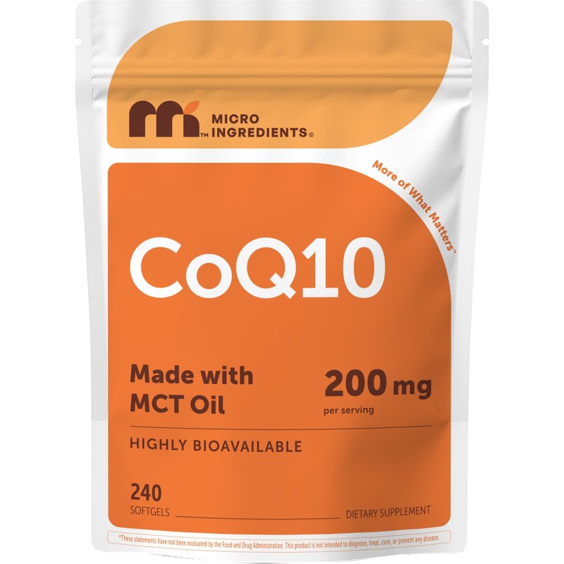 Micro Ingredients CoQ10 200mg Per Serving, 240 Softgels | Made