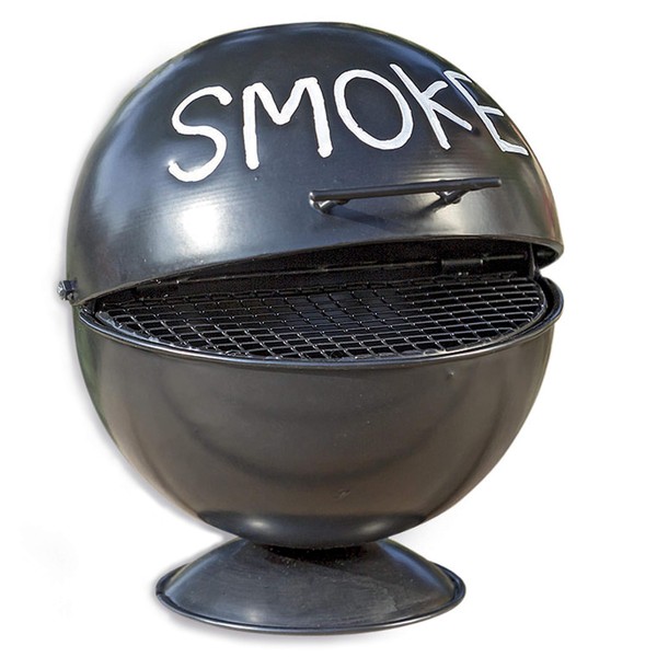 WHW Whole House Worlds Smoke Ashtray, Lidded Dome, Pedestal Base, BBQ Grill Party Style, Black Lacquered Iron, 6 Inches