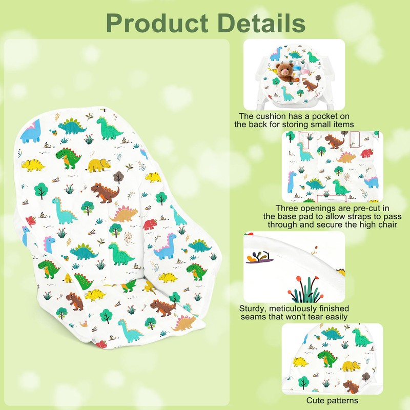 for IKEA High Chair Cushion,with High Chair Pocket Pouch(Dinosaur)