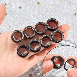 Qmcandy 8pcs Stainless Steel Gauges for Ear Tunnels Plugs with Unique Line Double Flared Black Ear Stretchers Earrings Piercing 2g-5/8