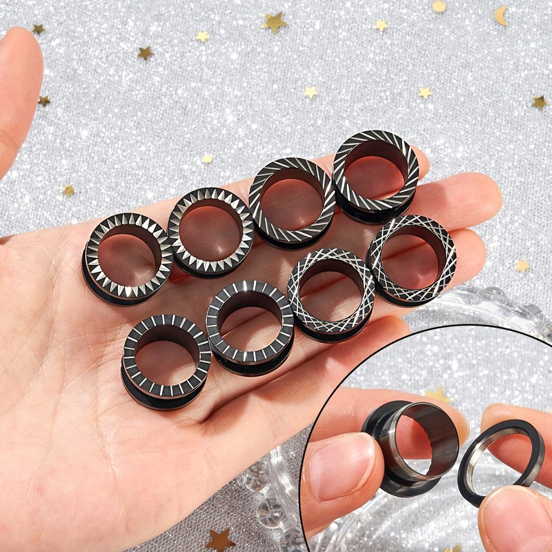 Qmcandy 8pcs Stainless Steel Gauges for Ear Tunnels Plugs with