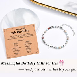 IKIATY 12 Year Old Girl Gifts, Happy 12th Birthday Decorations Gifts for 12 Year Old Girls, Religious Cross Bracelet Birthday Presents Trendy Stuff for Teens