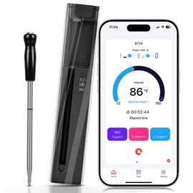 Smart Wireless Meat Thermometer with Bluetooth & Multifunctional APP-Enabled, 500FT Bluetooth Meat Thermometer for Kitchen Cooking BBQ, Smoker, Rotisserie, Gas Oven, Grill (Black Booster)