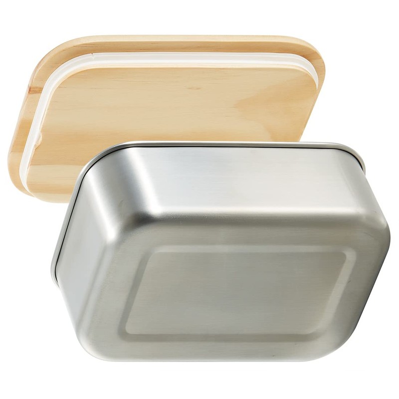 Skater Stainless Steel Lunch Box with Wooden Lid, 1-Tier, 650ml,