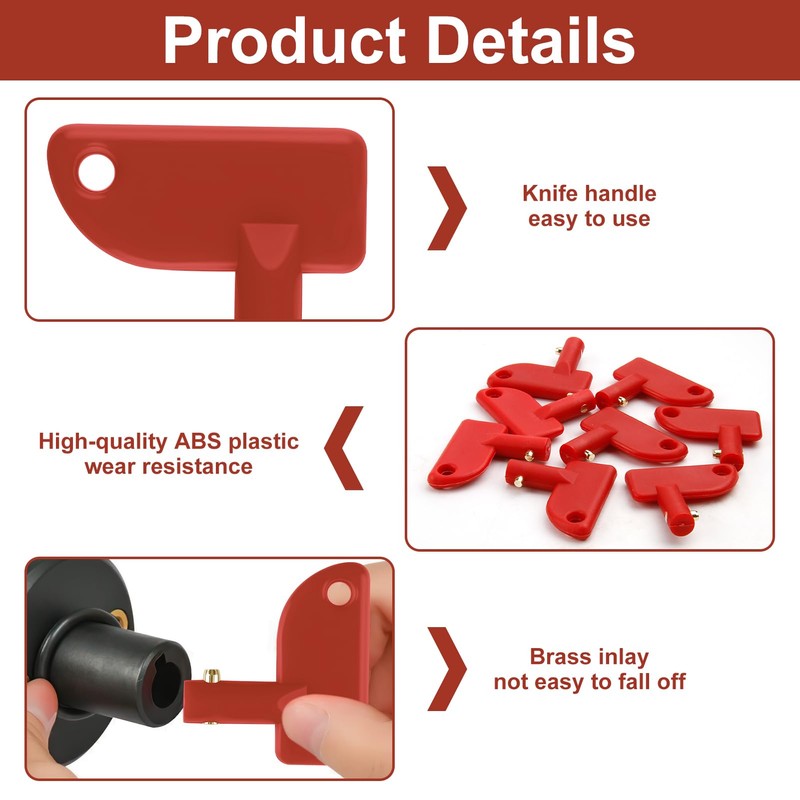 8 Pack Mini Red Keys for Battery Disconnect Isolator Power