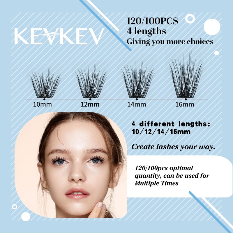 KevKev Lash Clusters 3D Fluffy Cluster Lashes 120 Pcs DIY
