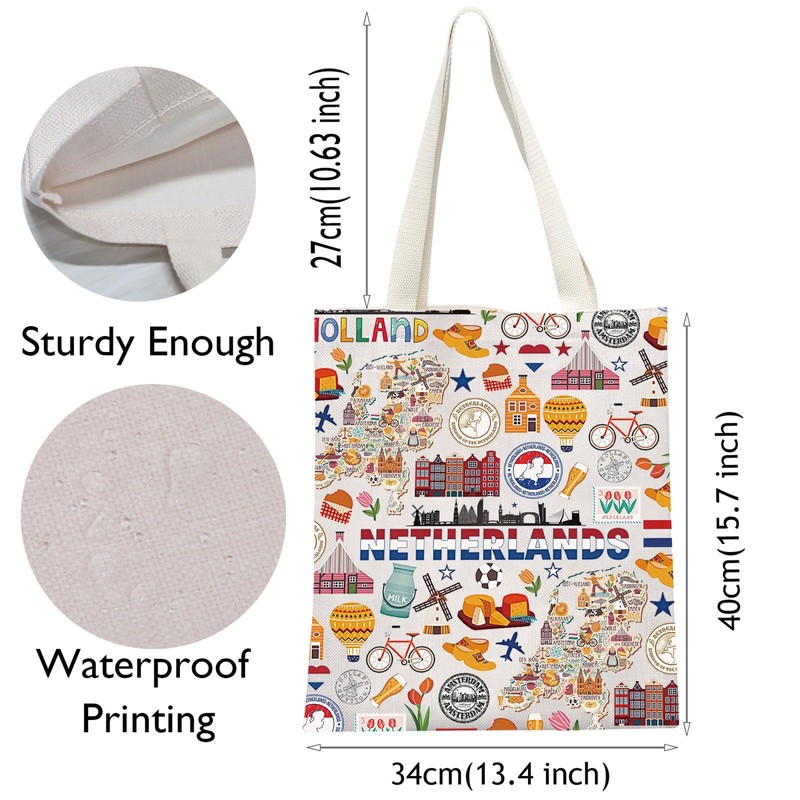 VAMSII Netherlands Souvenir Gift Amsterdam Holland Travel Tote Bag Dutch
