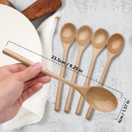 6 PCS Wooden Spoons 9.25 Inch Soup Spoons Wood Utensils for Cooking Serving Stirring and Mixing