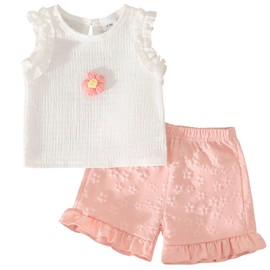 eqenkely Vestiti per Neonata Senza Maniche Top+Shorts Stampato 2 Pcs Completi Estivi per Neonatiset di Pantaloncini Rosa 18-24 mesi