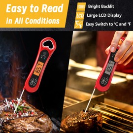 Meat Thermometer Digital, Instant Read Meat Thermometer for Grill and Cooking, with Bottle Opener, Backlight & Calibration Food Thermometer, Kitchen Gadgets for BBQ, Turkey, Candy, Liquids