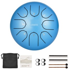 LEKATO Steel Tongue Drum, 15.2 cm 8-Tone Tongue Drum, Steel Pan Tones Percussion Instrument Hand Pan Drum for Meditation Yoga Sound Healing Sky Blue