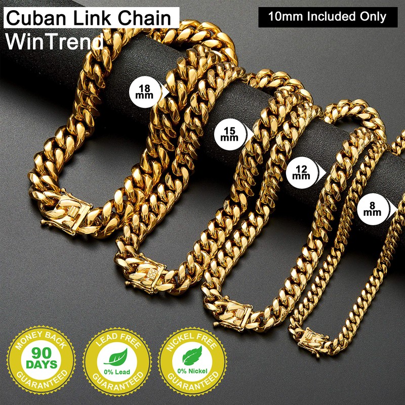 Gold Cuban Link Chain Necklace or Bracelet with Design Box