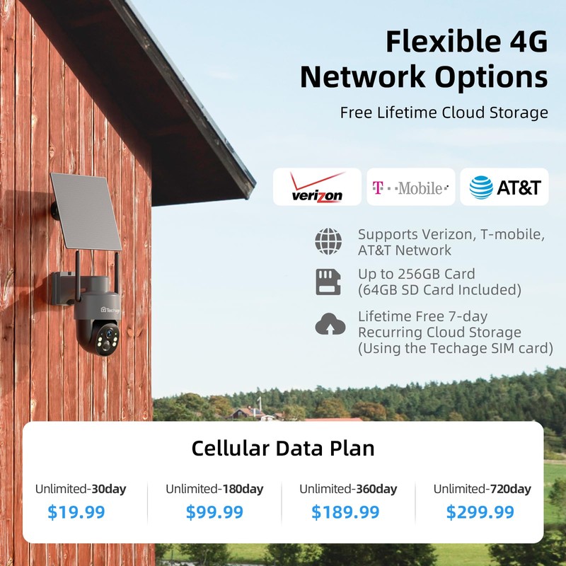Techage 4G LTE Cellular Solar Security Camera Wireless Outdoor, 2.5K