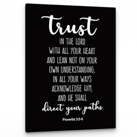 PHAMTE Proverbs 3:5-6 Trust In The Lord With All Your Heart Christian Wall Art, Bible Scripture Wall Decor, Christian Bible Scripture Print Framed Canvas Wall Art Home Room Office Church Decor（11x14 Inch）（Black）