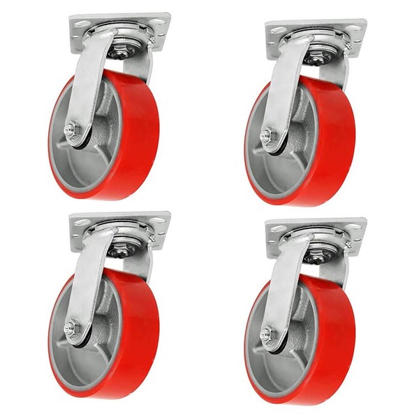 SY America 6" 4 Pack Plate Caster, Heavy Duty Polyurethane
