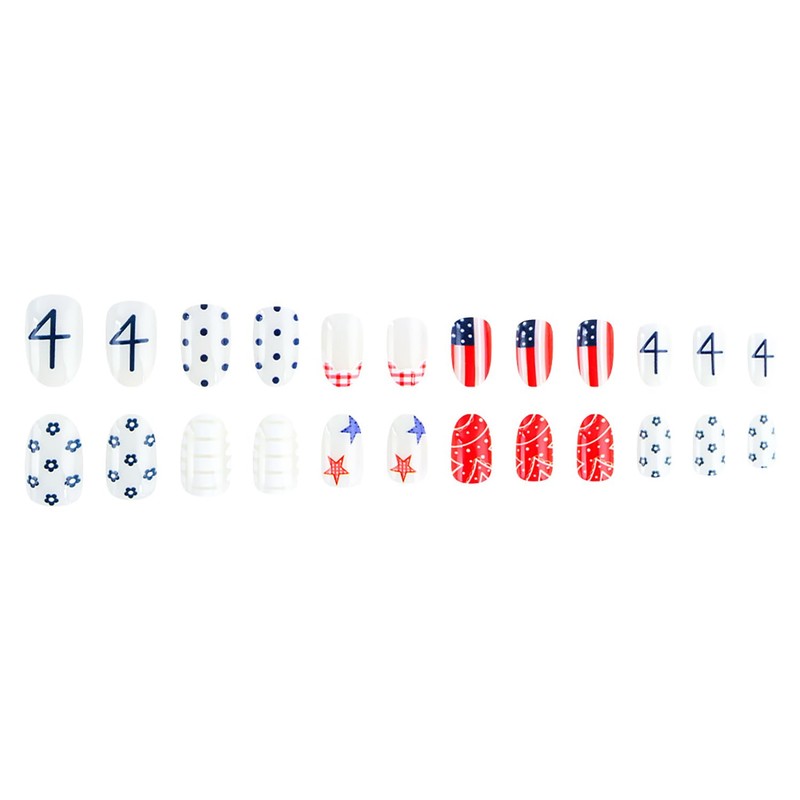 4th Of July Press On Nails Short Almond Fake Nail