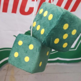 National Speed Automotive Supply 3" Dark Green Yellow Dots Plush Fuzzy Dice Auto Accessories Packers Colors
