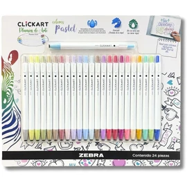 Zebra Marcador Retráctil Clickart 24 Piezas Tinta Anti-secado Punto Fino (PASTEL)