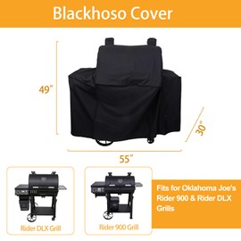 Grill Cover for Oklahoma Joe's Rider 900 & Rider DLX Grills, 600D Heavy Duty Waterproof UV Resistant Charcoal Offset Smoker Cover, Outdoor Barbeque Grill Accessories