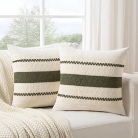 Fancy Homi Set of 2 Boho Olive Green Euro Decorative Throw Pillow Cover 26x26 Inch for Couch Bed Bedroom, Aesthetic Modern Organic Farmhouse Room Decor, Soft Cotton Accent Macrame Woven Cushion Case