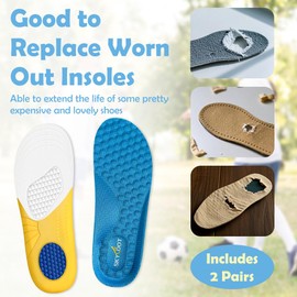 Skyfoot Kids Shoe Inserts, Breathability Soft Cushioning Children's Sports Athletic Replacement Insoles for Childs' Worn Insert, Sweaty Feet, Shoes' Comfort Fit - 2 Pairs (Blue, Little Kids: 13-3)
