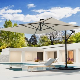 COSIEST 9 x 11.5FT Offset Patio Umbrella, Cantilever Hanging Outdoor Umbrella w/360-degree Rotation, Handy Crank, UV & Waterproof Canopy, 6 Ribs for Market, Backyard, Poolside, Garden