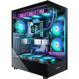MUSETEX PC CASE ATX 6 PWM ARGB Fans Pre-Installed, Type-C Mid Tower Computer Case with Full-View Dual Tempered Glass, Gaming PC Case,Black(K2)