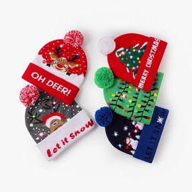 Santa Beanie Light Snowman Santa Hat lf1240 One Size/Snowman 2ea