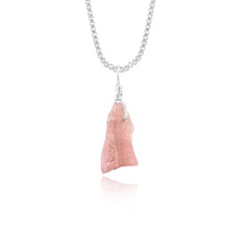 Natural Raw Pink Tourmaline Stone Rough Crystal Gemstone Dainty Women Pendant Necklace, Chakra Healing Crystals, Birthstone, Silver Plated Chain 18 inch